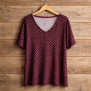 Croft & Barrow 3X Floral Print Cotton Short Sleeve V Neck Classic Tee